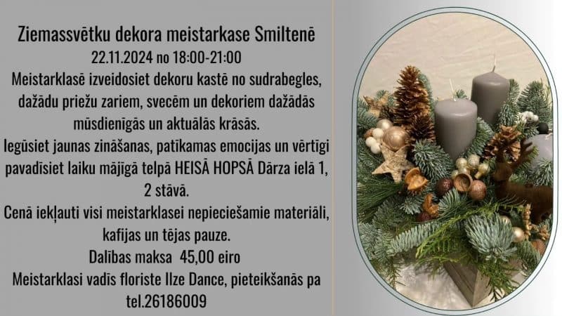 Ziemassvētku dekora meistarklase Smiltenē